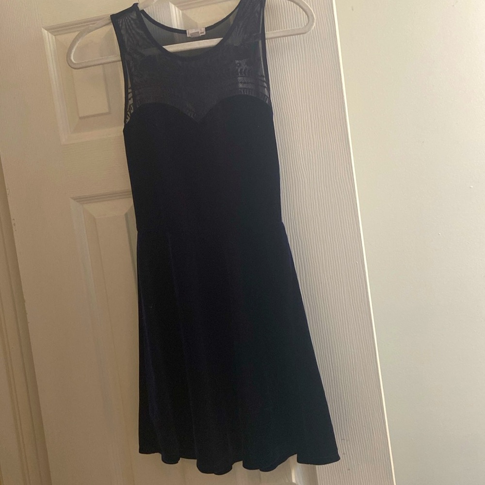 Garage Navy Blue Velour Dress